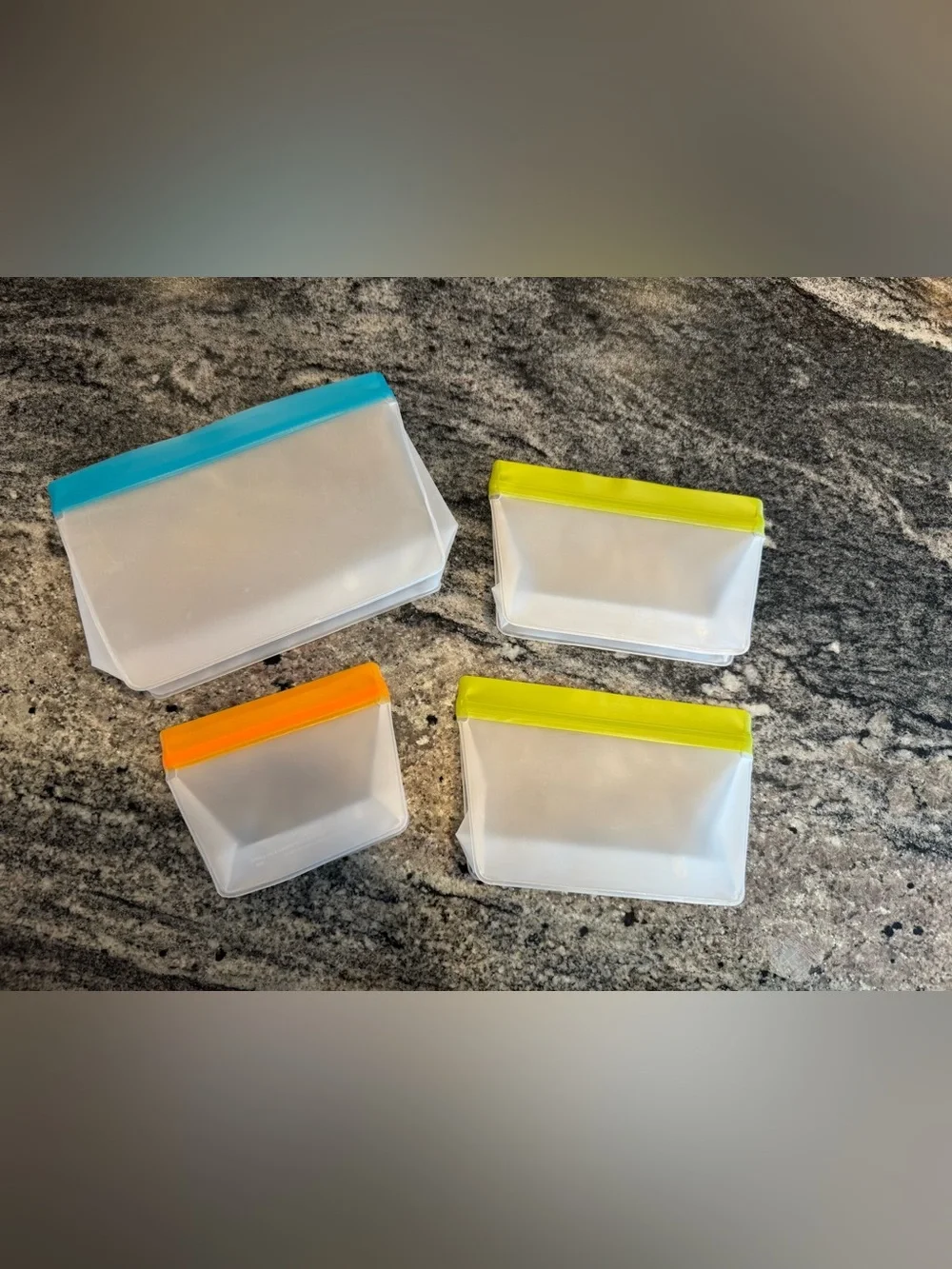 Rezip Reusable Stand Up Bags Set of Four Aqua Green Orange NWOT